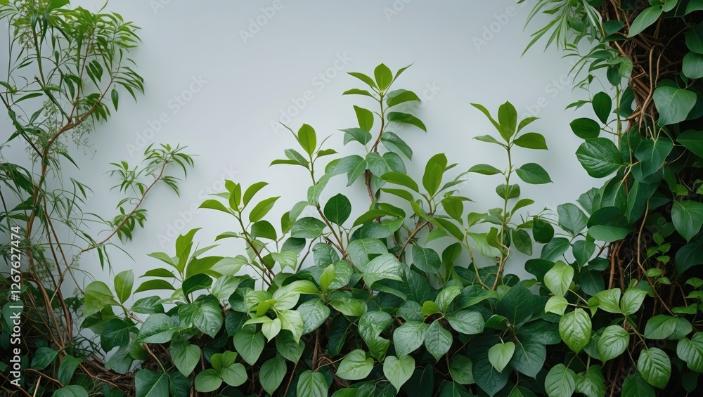 Aufkleber lush green medicinal vines and leaves creating a natural jungle border against a white background wi