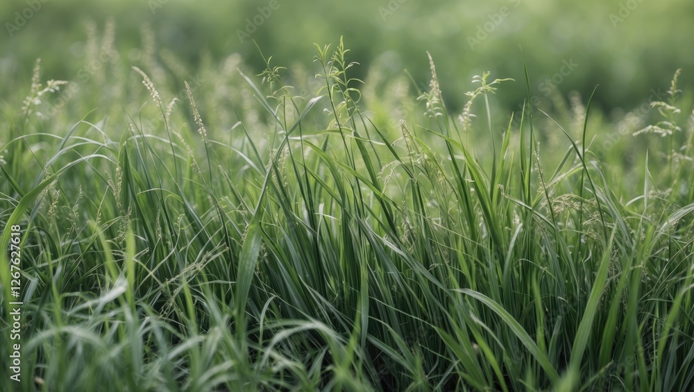 Aufkleber Lush Green Grass Background with Soft Focus and Empty Space for Text or Graphics in Nature Inspired Design