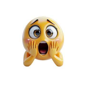 Naklejki 3D Render of a Shocked and Surprised Emoticon with Hands Covering Face