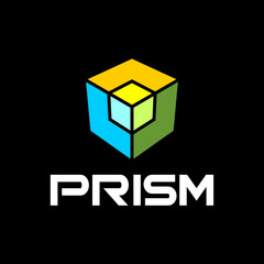 Vivid Geometry: 3D Prism Logo with Boxed Rectangular Base and Bold Design
