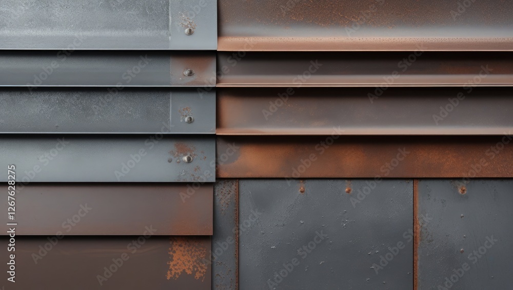 Poster industrial metal texture with gray and brown tones featuring rusty and smooth surfaces for backgroun