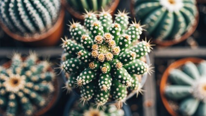 Fototapeta premium Vibrant Close-Up of Cactus with Flowering Blooms Against a Soft Background in Botanical Setting