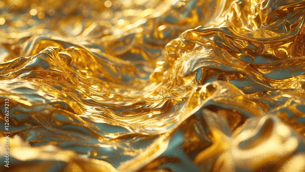 Aufkleber Lustrous golden abstract texture with fluid waves creating a rich, elegant background for design and creative projects.