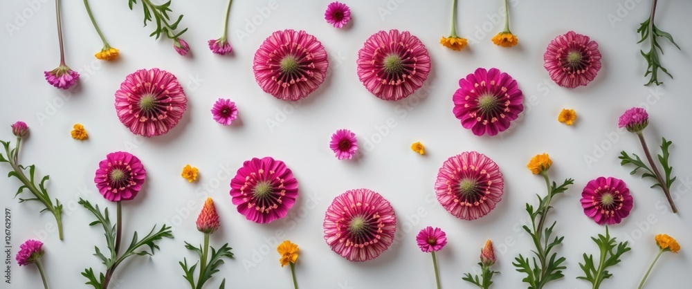 Poster colorful floral arrangement on white background with space for text ideal for invitations or persona
