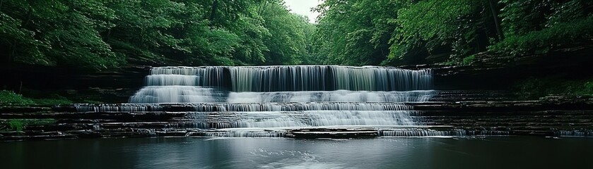 Cascading Waterfall in Lush Forest.  Possible Stock Photo