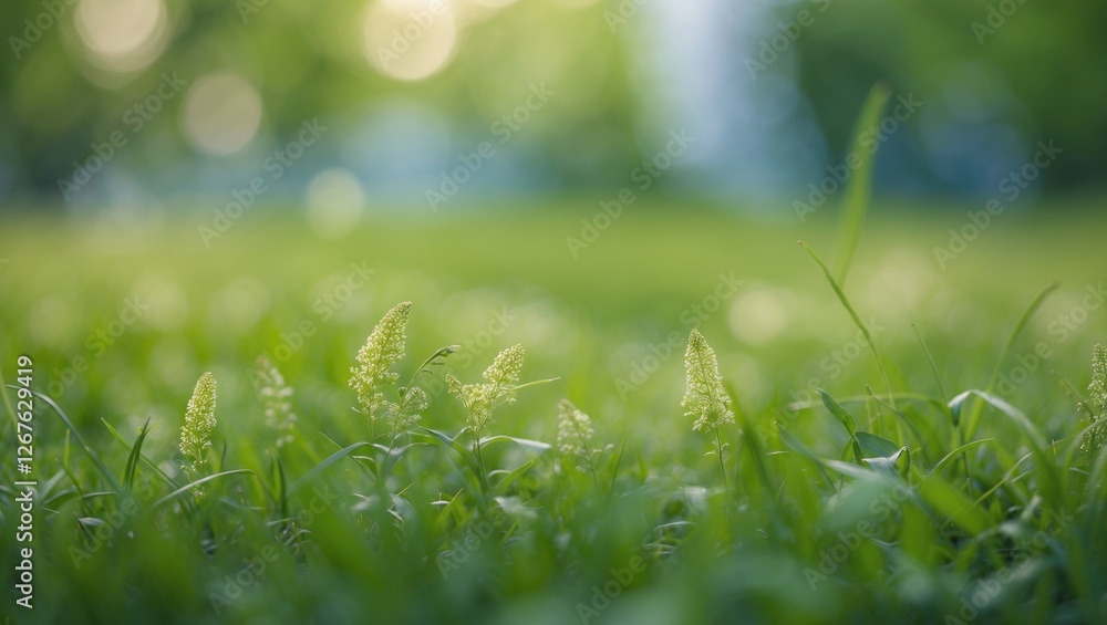 Aufkleber lush green grass with soft focus background ideal for text overlay and nature-themed designs