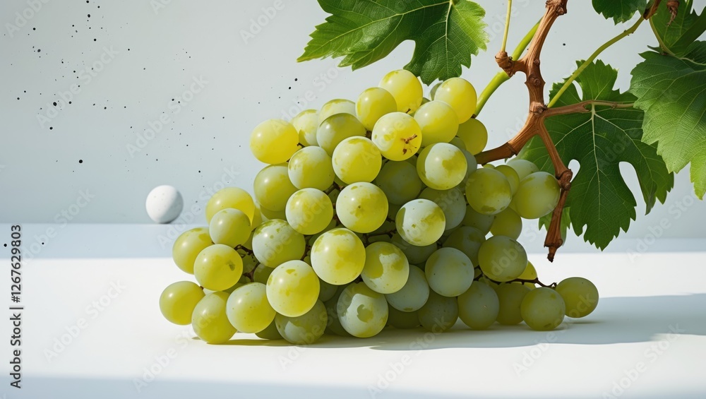 Poster fresh green grapes cluster on a clean white background showcasing vibrant colors and textures ideal 