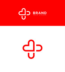 Fototapeta premium Red Heart Cross Medical Logo Design Brand Identity Template