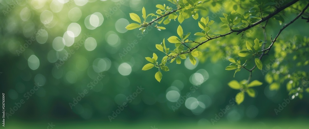 Aufkleber Lush Green Bokeh Background With Tree Branches And Soft Focus Ideal For Text Overlay And Nature Inspired Designs