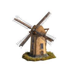 Charming Stone Windmill on a Green Hill - 3D Render