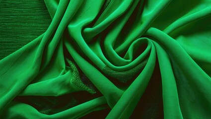 Obraz premium Vibrant green fabric texture in elegant folds creating an abstract background ideal for design and creative projects.