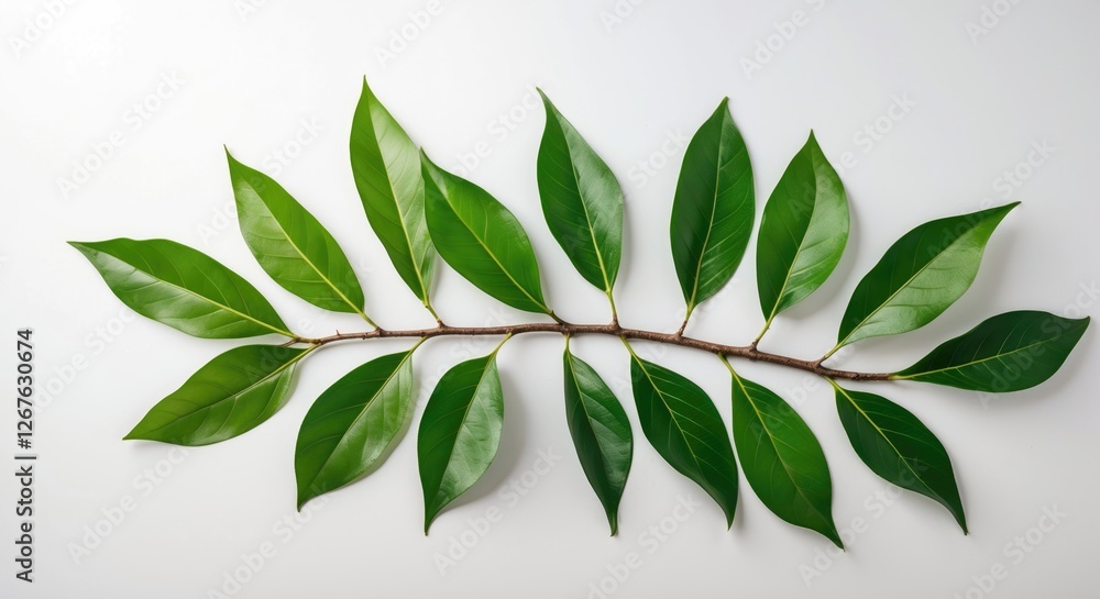 Poster green leaf branch displaying vibrant foliage arranged on a clean white background ideal for nature a