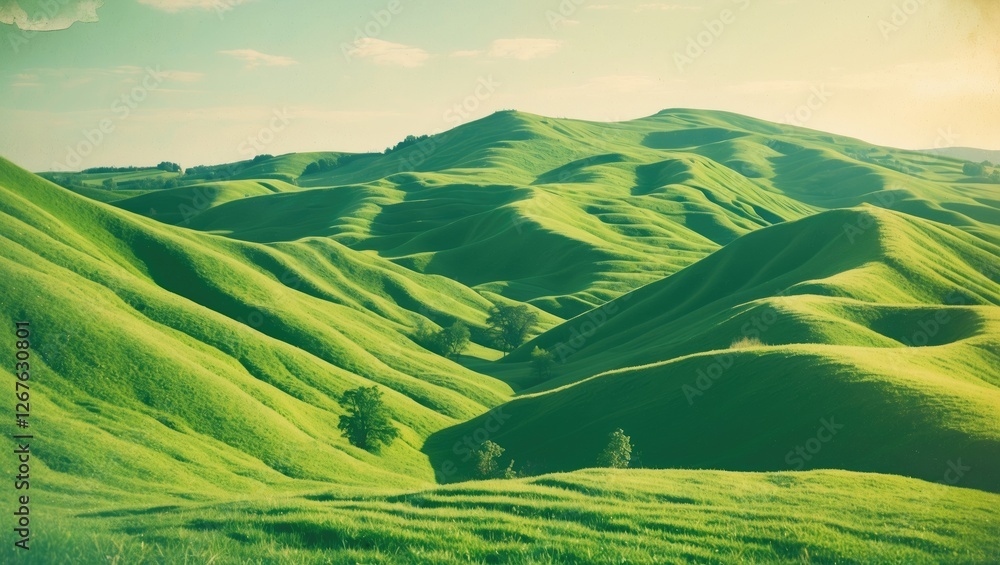 Poster vibrant green rolling hills in south moravia providing ample space for text overlay and capturing na
