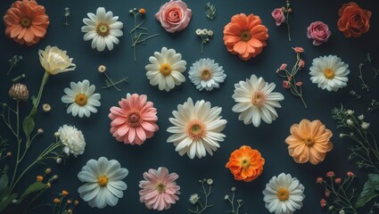 Fototapeta premium Colorful Floral Arrangement on Dark Background with Space for Text or Design Elements