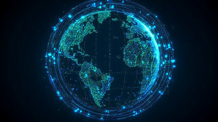 Obraz premium Digital Network Globe Earth Global Connection Data Technology Communication Worldwide Connectivity