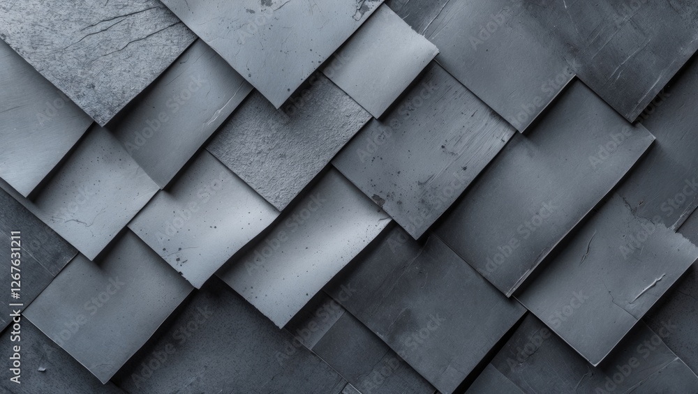 Poster Textured gray shingles background with a modern design showcasing layered geometric patterns for creative projects.