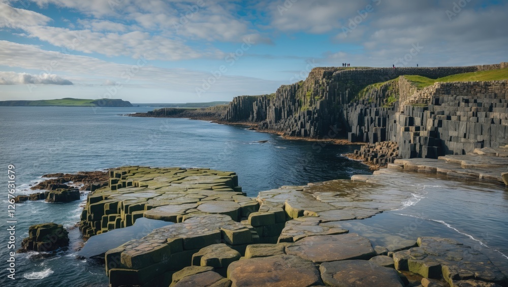 Aufkleber Giants Causeway Spectacular Coastal Landscape With Hexagonal Rock Formation and Empty Space For Text Use