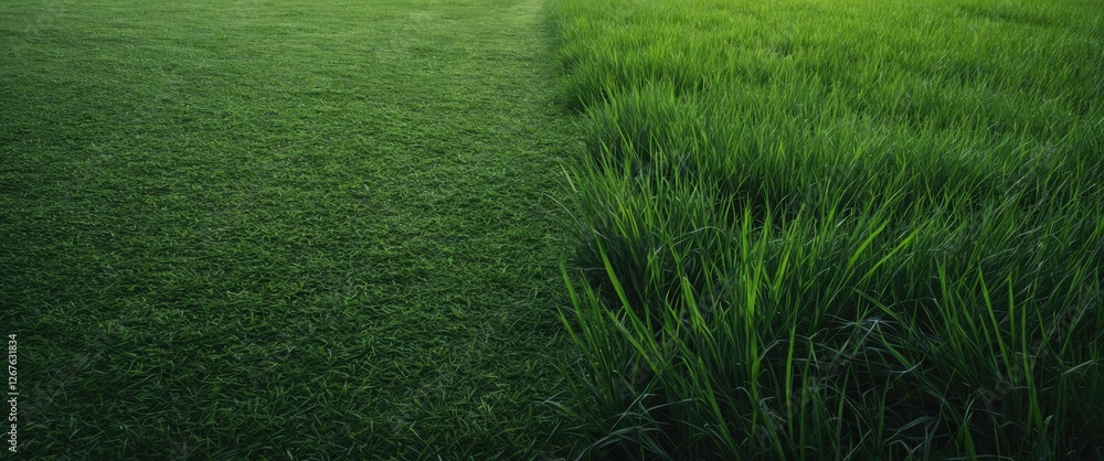 Poster lush green grass texture transitioning from dark to light shades for background use