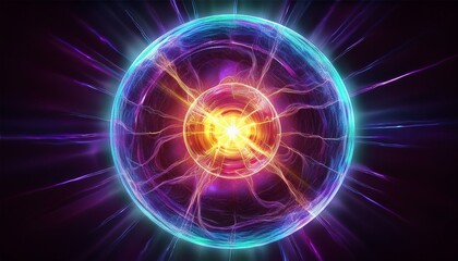 Fototapeta premium 3D rendering ball of energy and plasma in the core of the reactor. Generated image