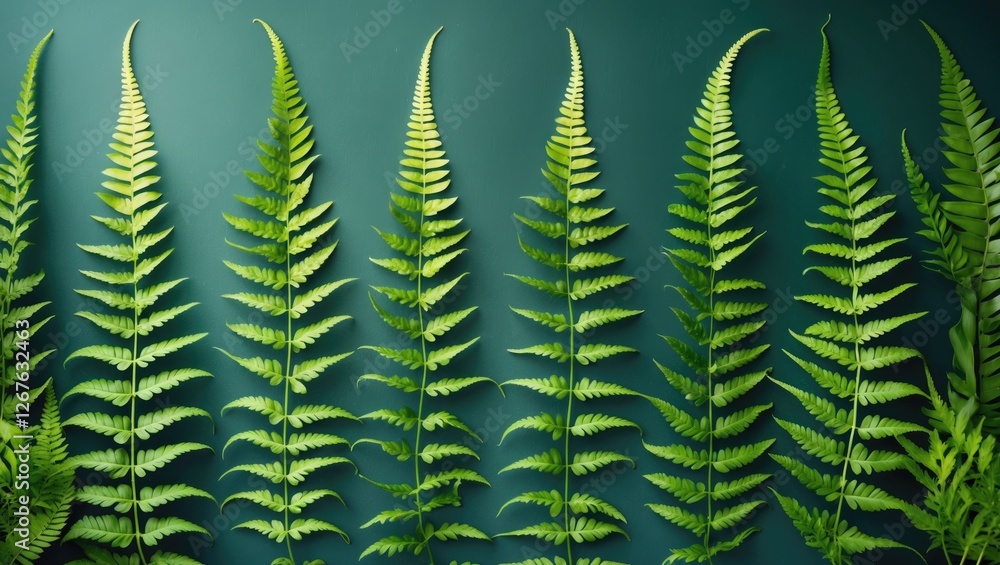 Leinwandbilder elegant green fern wallpaper displayed in a linear arrangement with ample negative space for text or