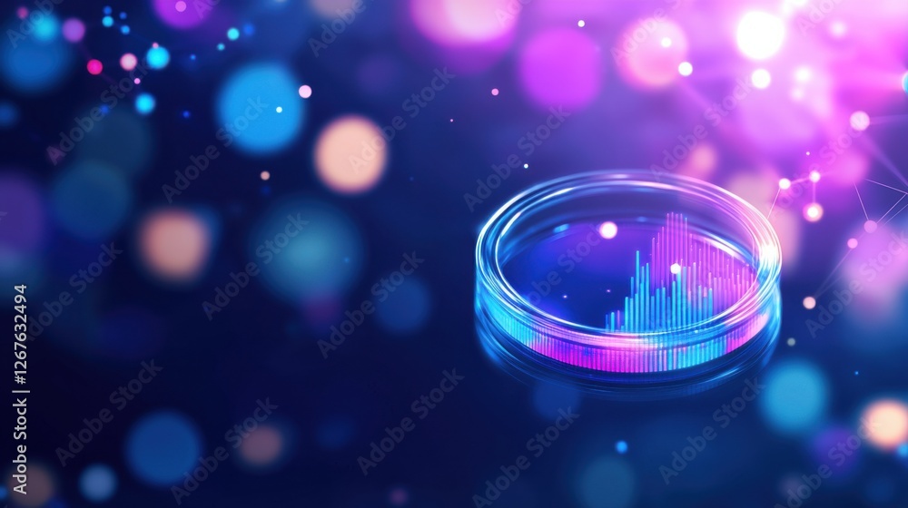 Poster a vibrant, abstract visualization featuring colorful circles and a dynamic soundwave pattern, creati