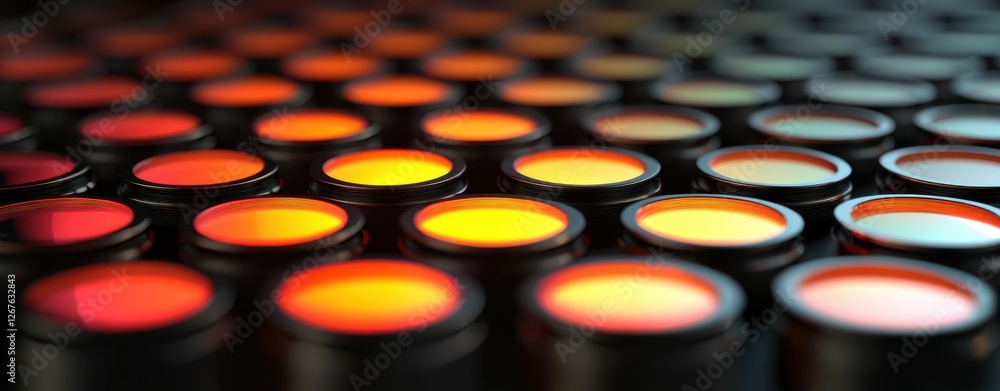 Aufkleber a vibrant array of paint pots in warm colors, creating a visually striking pattern of reds, oranges,
