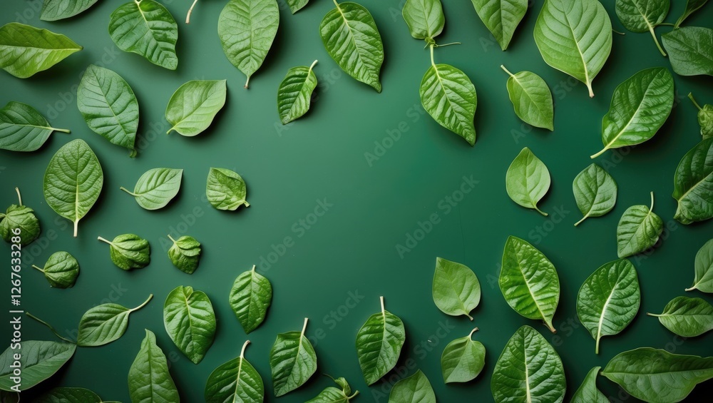 Poster green leaf background with diverse foliage and copy space for text ideal for natural themes and eco-