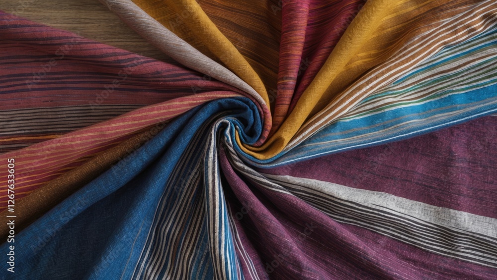 Poster vibrant multicolored striped fabric texture showcasing intricate patterns ideal for textiles and des