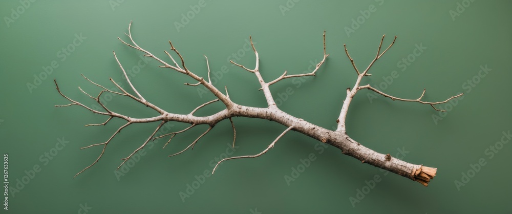 Poster dry tree branch isolated on green background with space for text or graphics