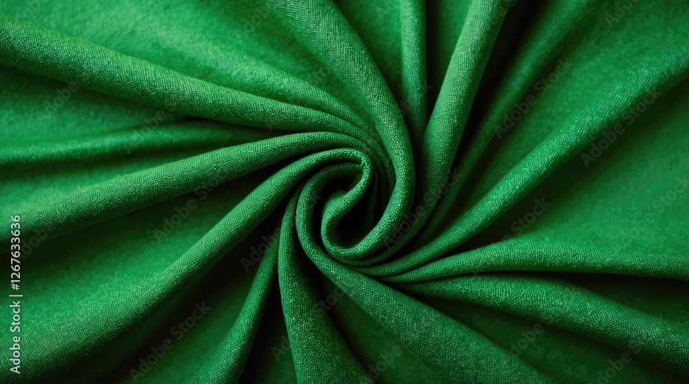 Poster Textured green fabric swirl background showcasing rich color and smoothness ideal for design and textile applications