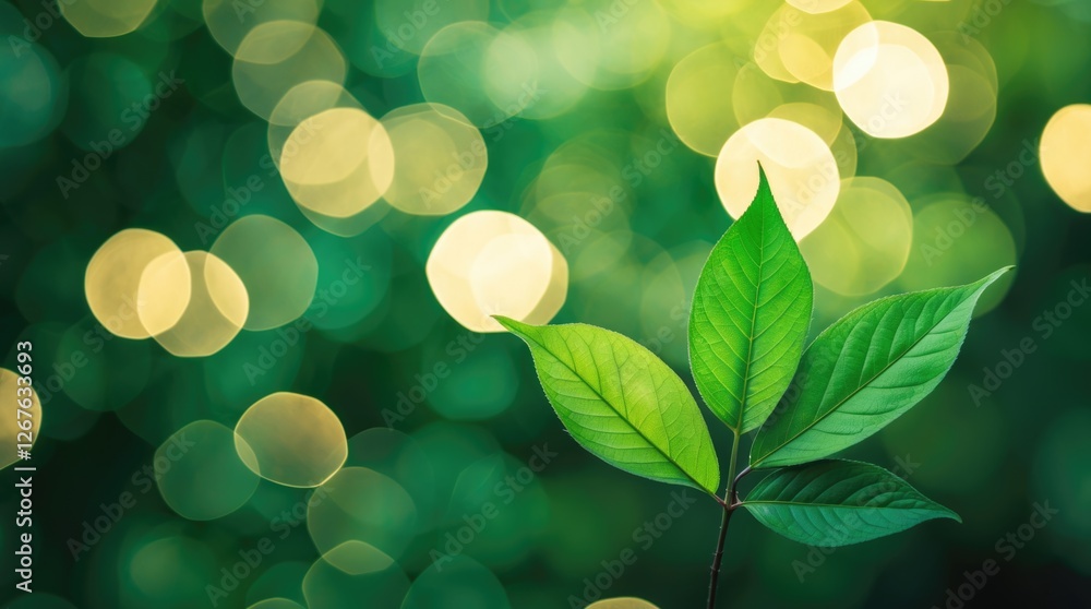 Aufkleber lush green leaves with soft bokeh background creating a serene and natural ambiance for organic and 