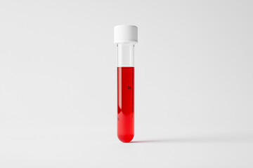 Blood sample in test tube with white background.