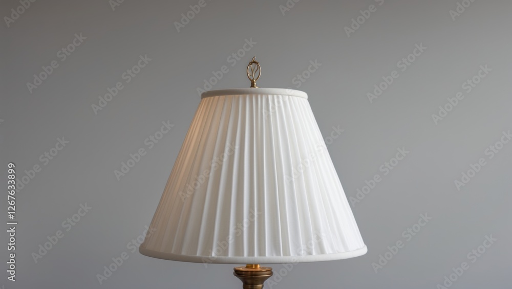 Poster minimalist lampshade with intricate pleats elegantly illuminated against a simple gray backdrop show