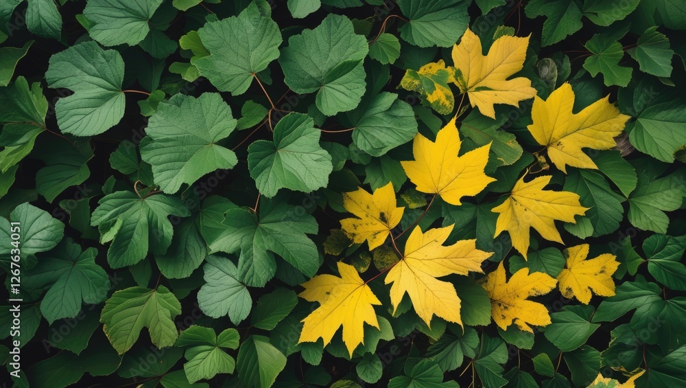 Aufkleber diverse foliage with vibrant green and striking yellow leaves creating a natural contrast in a fores