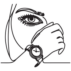Single continuous one line art female watch eye Vector silhouette illustration design black and white art 