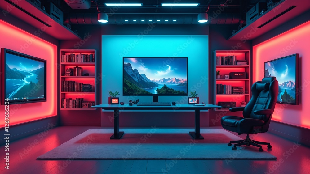 Poster empty room or gaming background for product placement or showcase