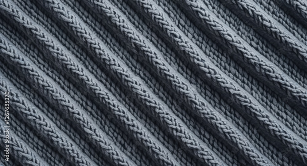 Aufkleber Grey knitted fabric texture with intricate pattern showcasing warmth and craftsmanship suitable for textile design and fashion elements.