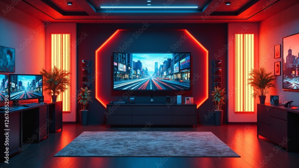 Poster empty room or gaming background for product placement or showcase