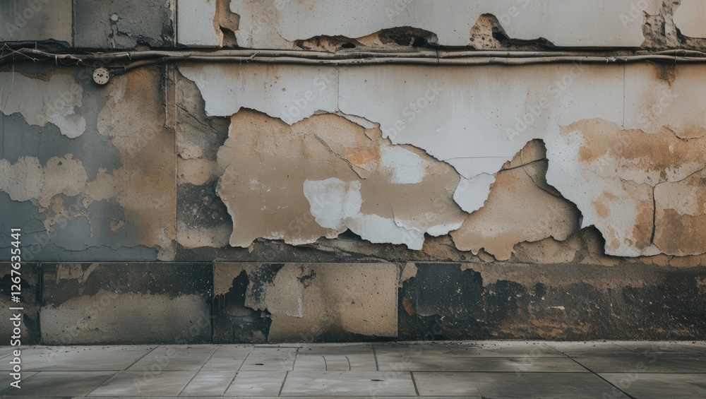 Poster aged and weathered wall with peeling paint and exposed textures creating a rustic urban backdrop for