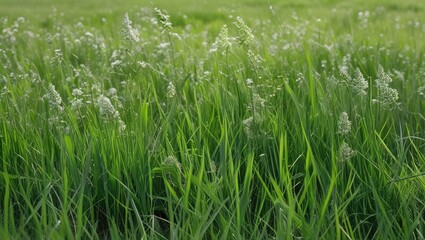 Fototapeta premium Lush Green Meadow with Wildflowers in a Sunlit Summer Field Ideal for Nature and Outdoor Themed Projects