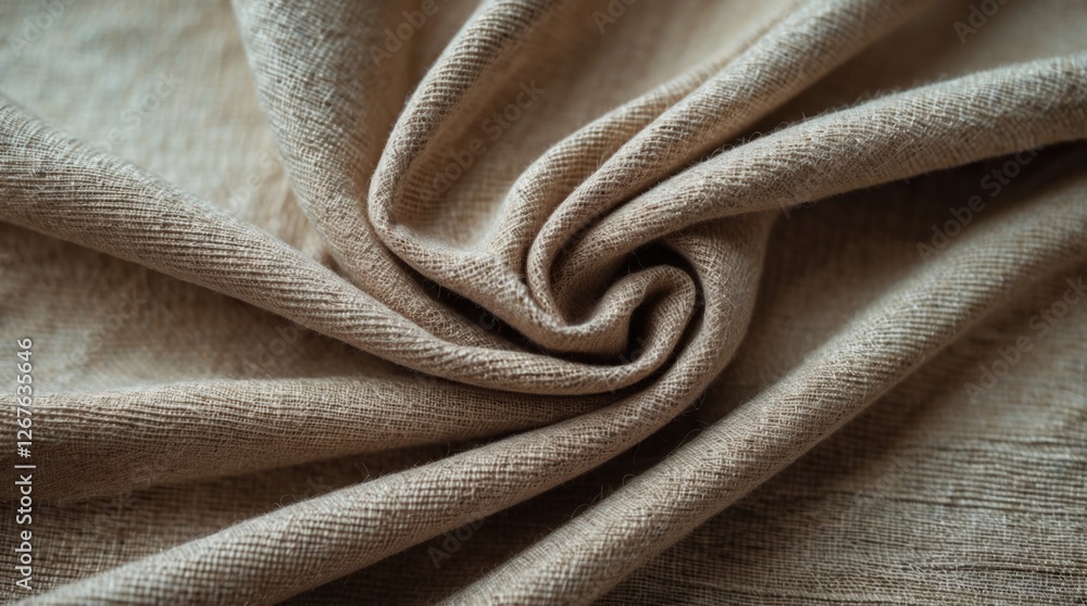 Poster textured fabric background in neutral beige tones showcasing intricate weave patterns and soft drape