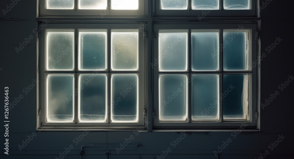 Fototapete illuminated glass windows casting reflections on a dark wall creating a serene ambiance in a minimal