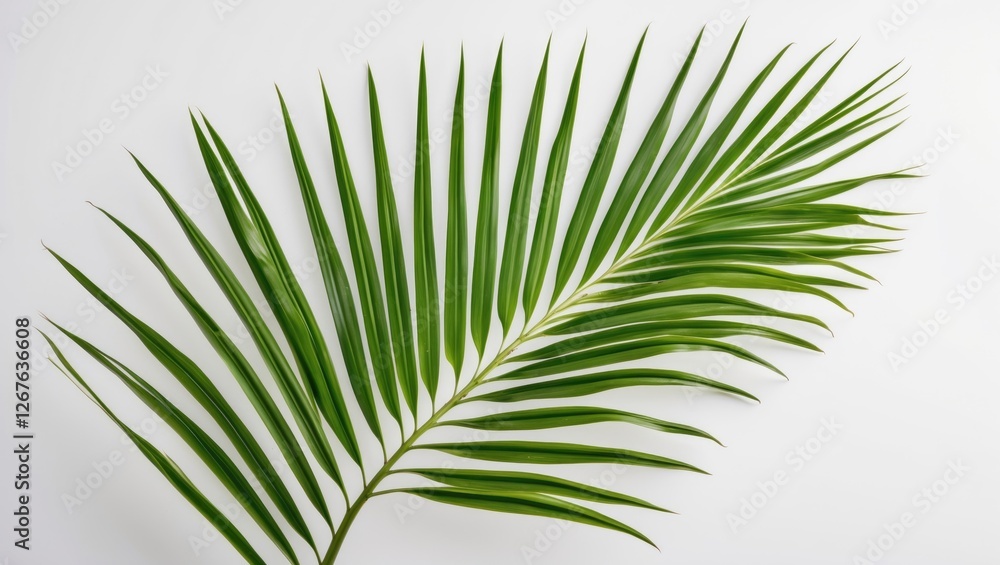 Poster vibrant green palm leaf isolated on white background ideal for nature and tropical themes in design 