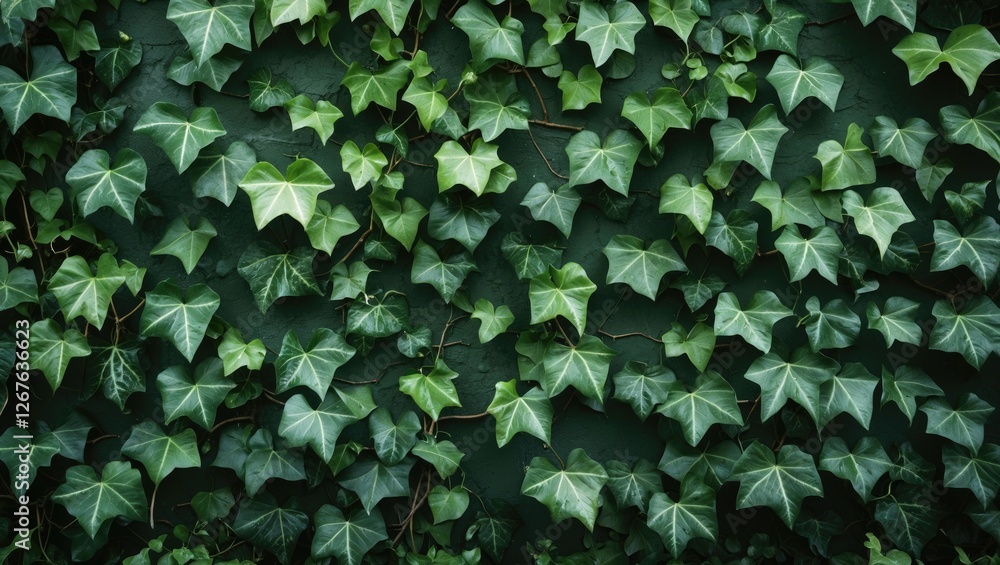 Poster lush green ivy wall texture creating a natural background for design and decor