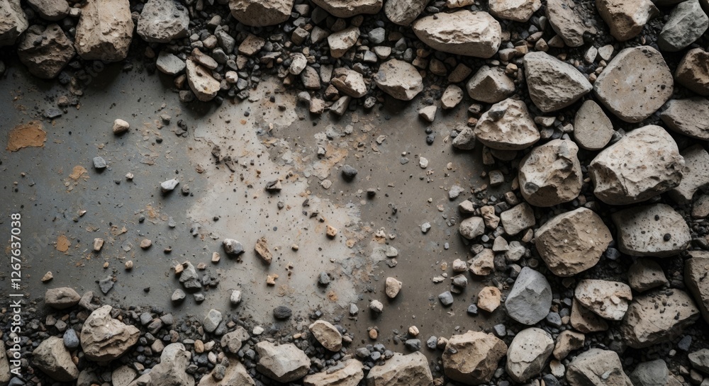 Poster grunge cement floor with scattered small stones and debris creating a rough textured surface ideal f