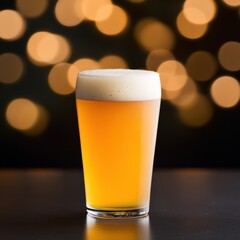 Glass of Beer with Bokeh Lights Background