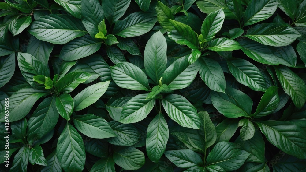 Poster Lush Green Leaf Background Texture with Abundant Foliage and Blank Space for Custom Text Overlays or Graphic Designs