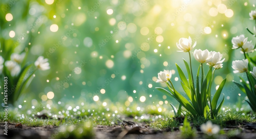 Leinwandbilder delicate spring flowers basking in soft natural light with a vibrant green background and mesmerizin