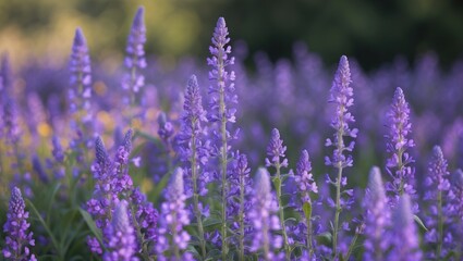 Obraz premium Vibrant Purple Salvia Flowers Blooming in a Field Under Natural Light