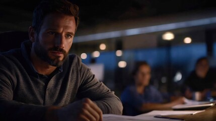 Obraz premium Dedicated professional immersed in paperwork within a modern office setting